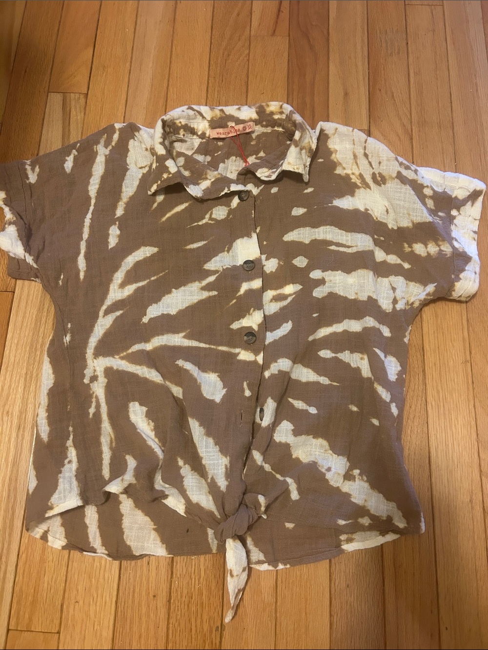 Tie-Front Short Sleeve Button-Up Blouse